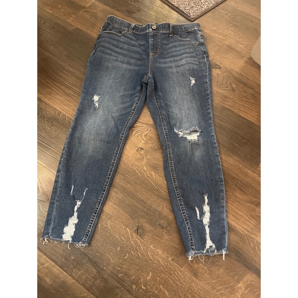 m jeans by‎ maurices Womens Large Blue Distressed Super High Rise Skinny Jeans